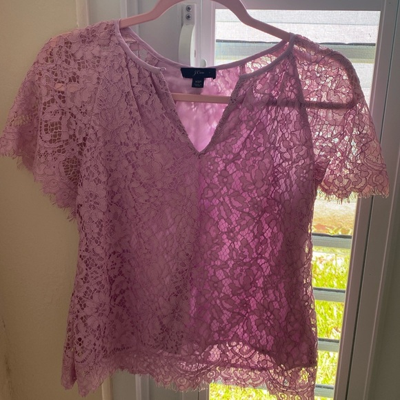 J.Crew XSP Lilac Lace Cap Sleeve Blouse Petite New withouth tags - Picture 1 of 13